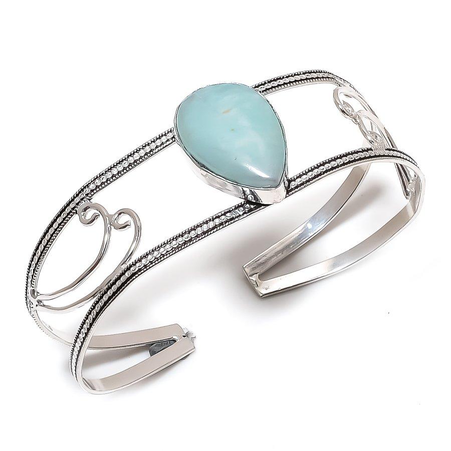 

Натуральный Амазонит Драгоценный Камень 925 Стерлинговое Серебро Манжета Браслет Регулируемый L8Z49