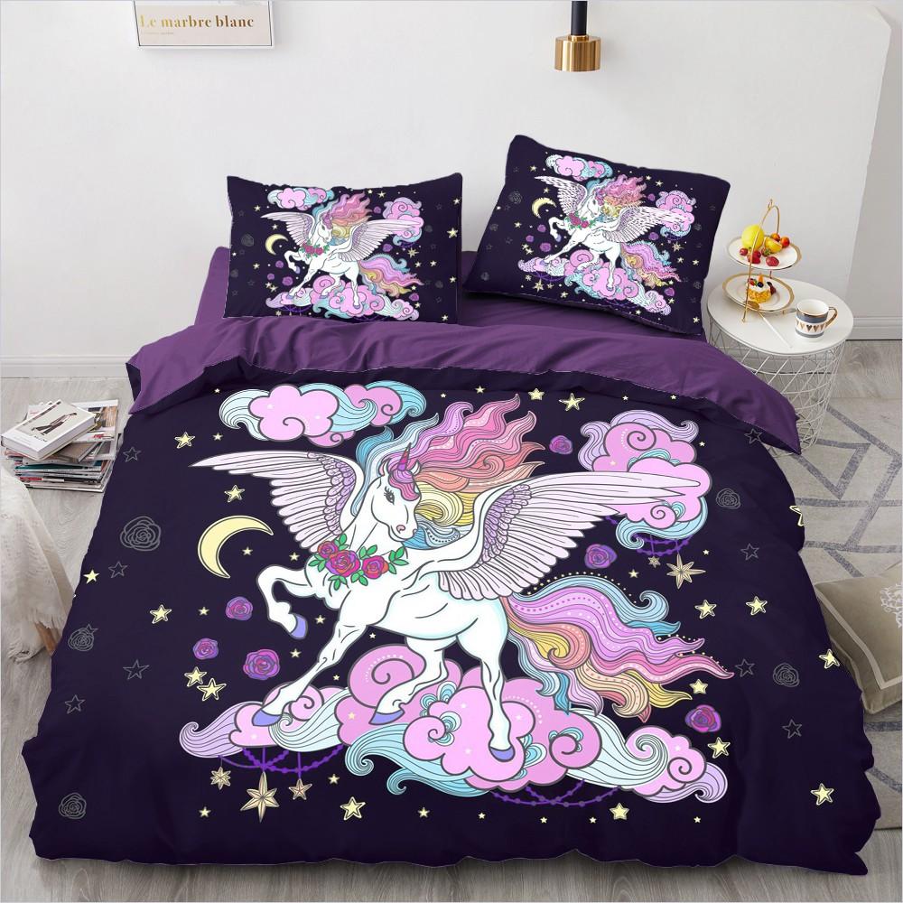 1 Cartoon unicorn Duvet Cover Pillowcase Bedding Set  Adult Boys Girls Bedroom Decoration Children Gift Single Double Large Size