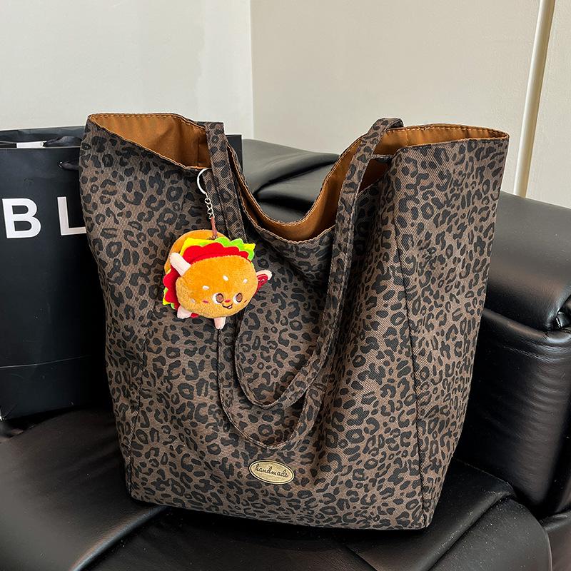 Leopardenmuster Canvas Tragetasche - 2025 Frühjahr/Sommer Mode, Großes Fassungsvermögen, Lässige Pendler-Schultertasche für Damen