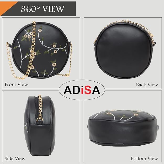 Dámská dívčí kulatá vyšívaná taška přes rameno