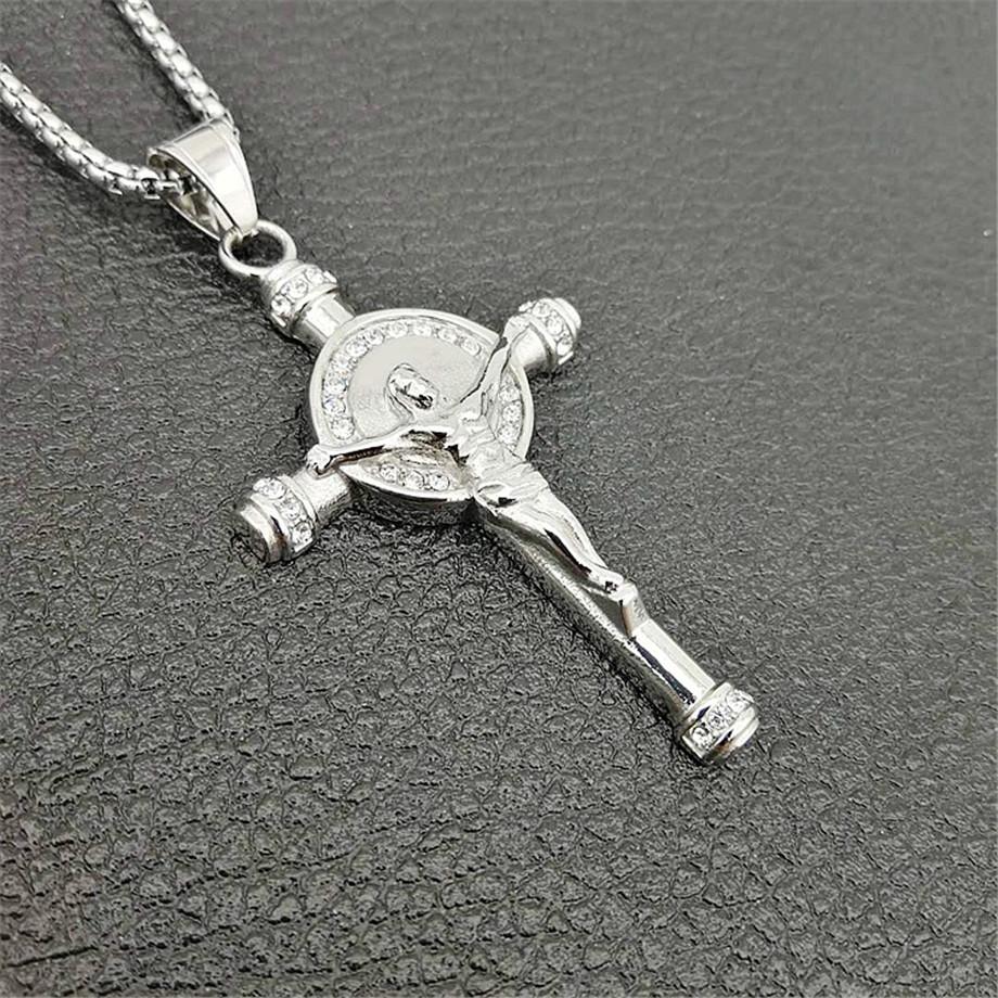 Hip Hop Iced Out Big Jesus Cross Pendant Male Gold Silver Color Stainless Steel Crucifix Necklace for Men Religious Jewelry Gift