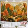 2D Flat, 1pc Horizontal Wall Tapestry Suitable for - Autumn Forest with Layered Foliage & Birds, Warm Hues Sunlit Hills Landscape, Flat Horizontal Pri