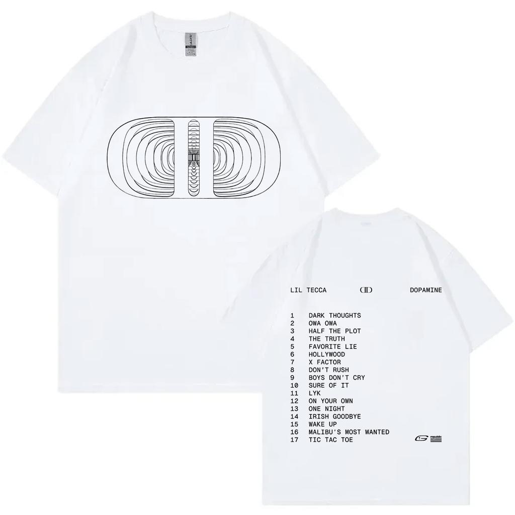 Rapper Lil Tecca Dopamine 2025 Neues Album Merch T-Shirt Mode Hip Hop Kurzarm T-Shirts Herren Damen Lässige Übergroße T-Shirts