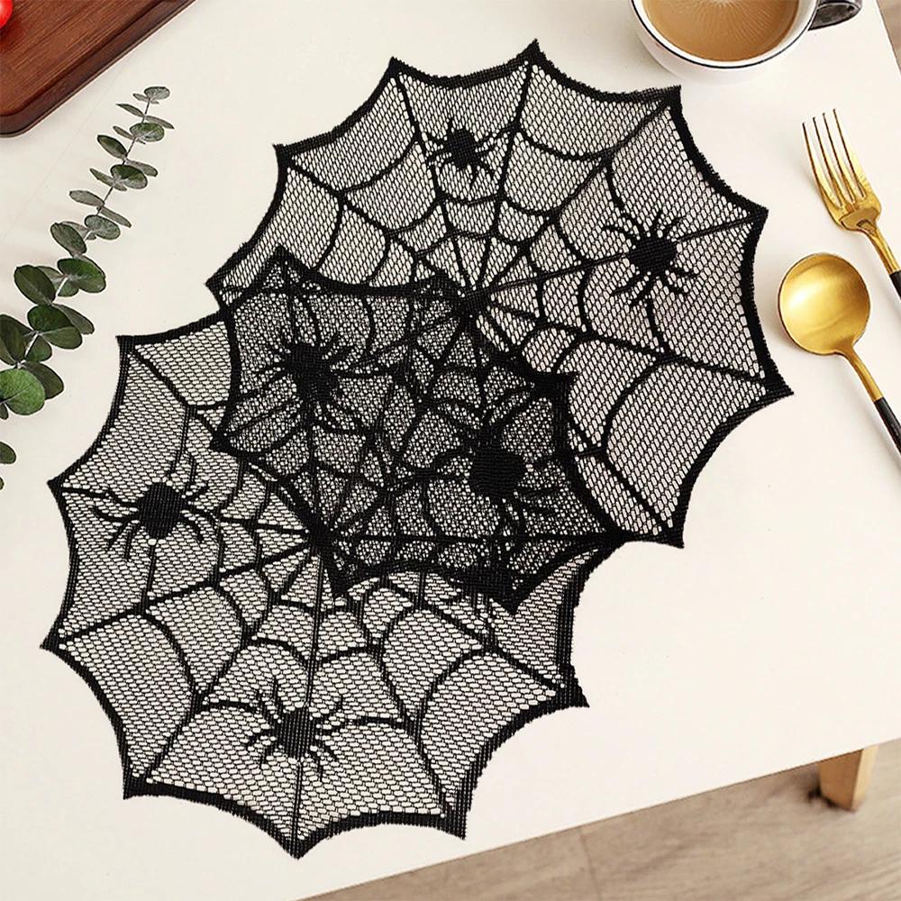Runtow 1pc Halloween Spider Web Placemats ,Heat Insulation Halloween Placemats ,Spider Web Table Mats for Halloween Table Decor