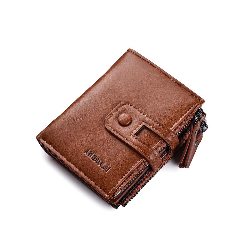 Newest Retro Buckle Men'S Wallet Luxury Brand Pu Leather 3 Fold Card Holder Multifunctional Double Zipper Coin Purse Carteras
