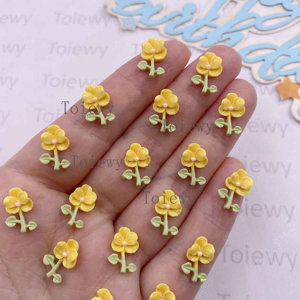50pcs Resin Mini Colorful A Flower Flatback Stone Flower Figurines Nail Art DIY Wedding Scrapbook Jewelry Crafts Accessories