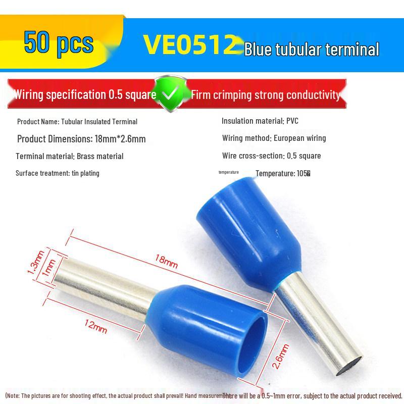 European Tubular Wire Connectors: VE0508, 7508, 1008, 1508, 2508 Pin Terminals