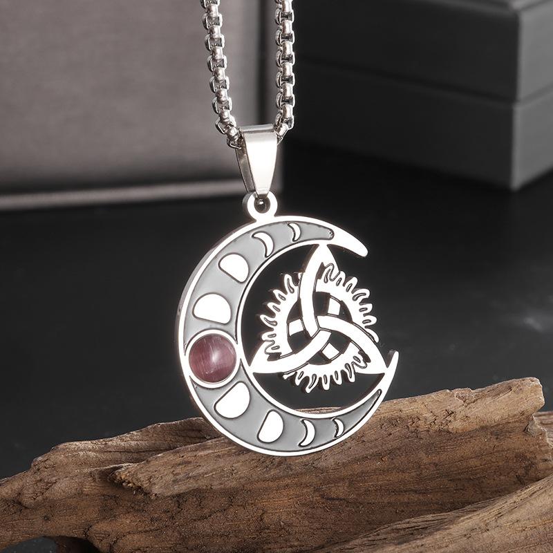 Hollow Moon Celtic Knot Retro Geometric Women s Pendant Necklace 60CM(Necklace Long)