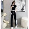 Casual Suit Women's Summer Fashionable Slimming Short-sleeved Wide-leg Pants Set