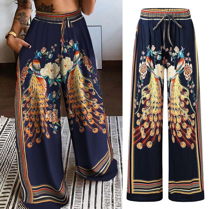 

2024 New Arrival Fashion Spring and Summer Fashion Peacock Positioning Print Women s Pants Now Dark Blue S