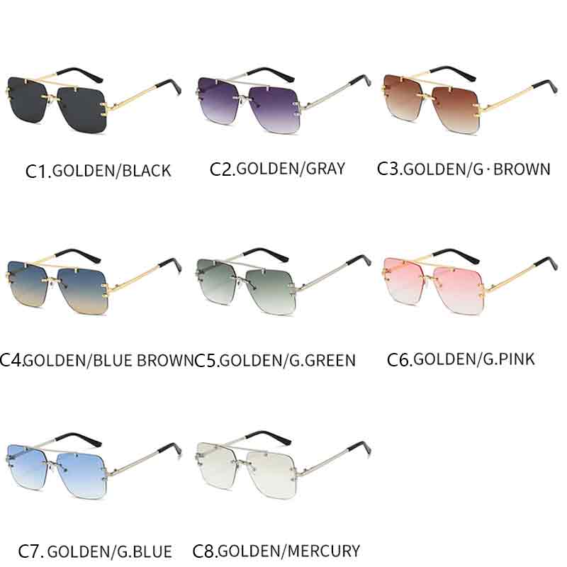 Rimless Double Bridge Sunglasses Men Brand Sun Glasses Women Vintage Fashion Square Shades Male Female Gradient UV400 Eyewear