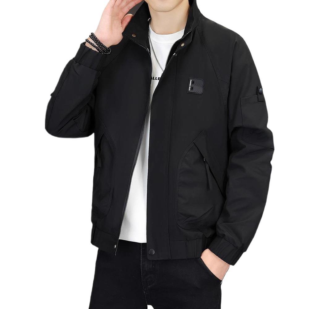 

Мужская осенне-зимняя новая модная повседневная черная куртка со стойкой в корейском стиле L