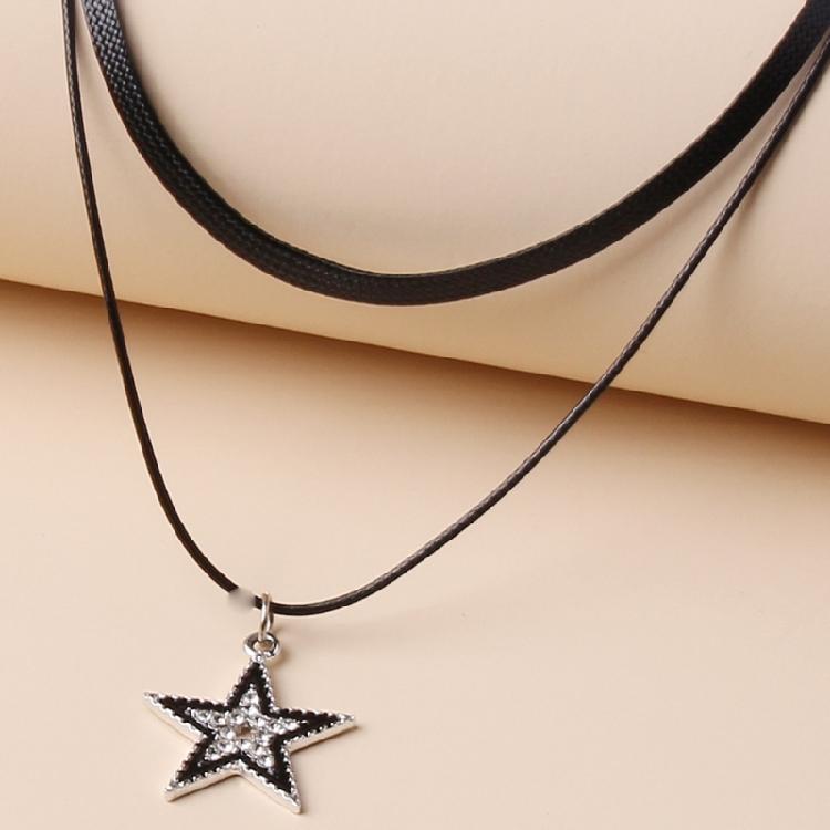 Novel Hollow Star Pendant All-matched Clavicle Chain Leathers Rope Neck Chain