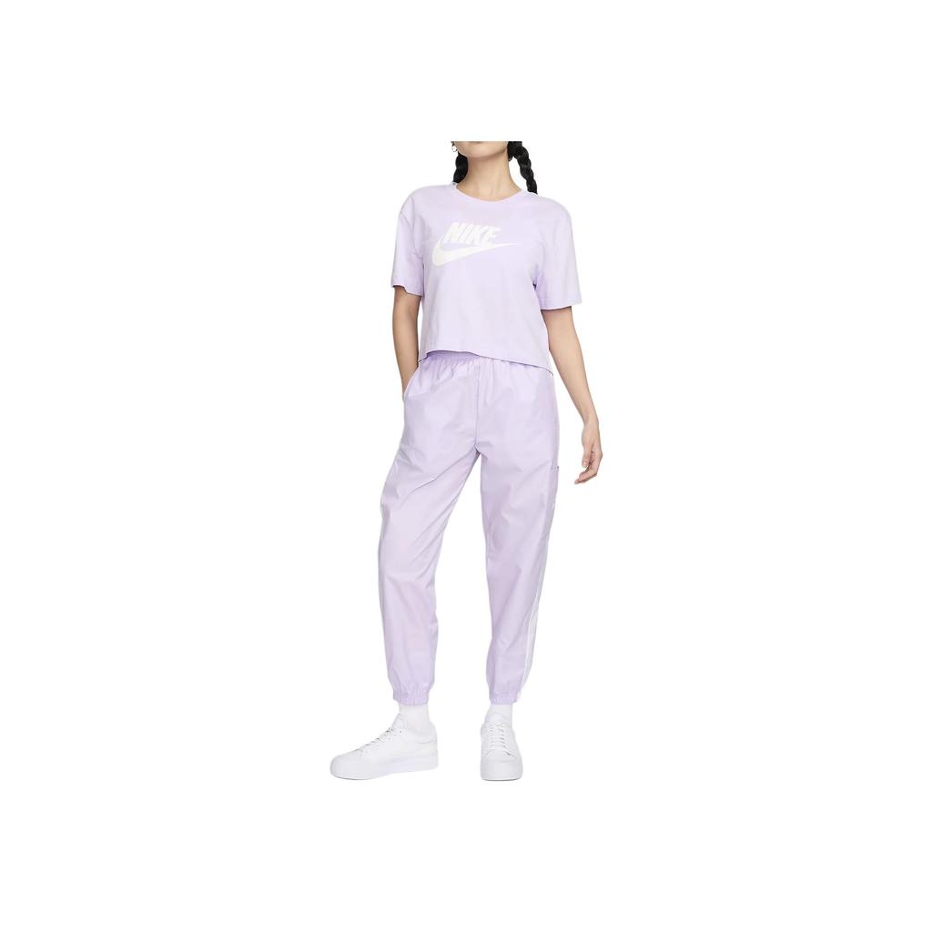 Nike Color Block Design Comfortable Loose Versatile Mid Waist Retro Sports Pants Knitted Sports Pants Women Bottoms Fog-Purple CJ7347-511