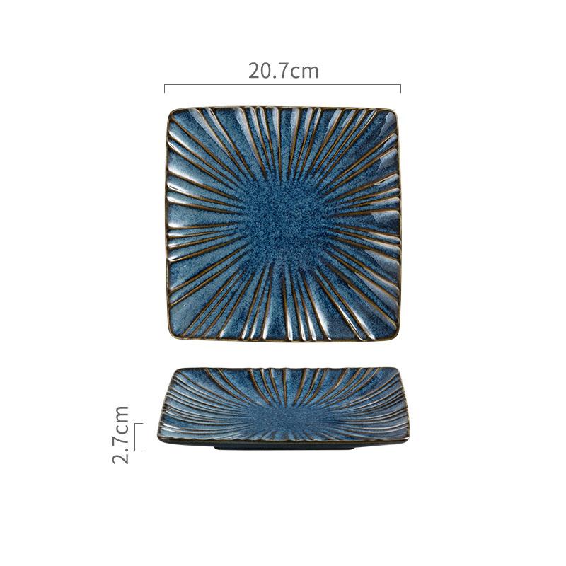 Retro Ceramic Square Plate Dessert Plate Sushi Dish Sashimi Dish Relief Striped Tableware Creative Snack Plate Steak Plates