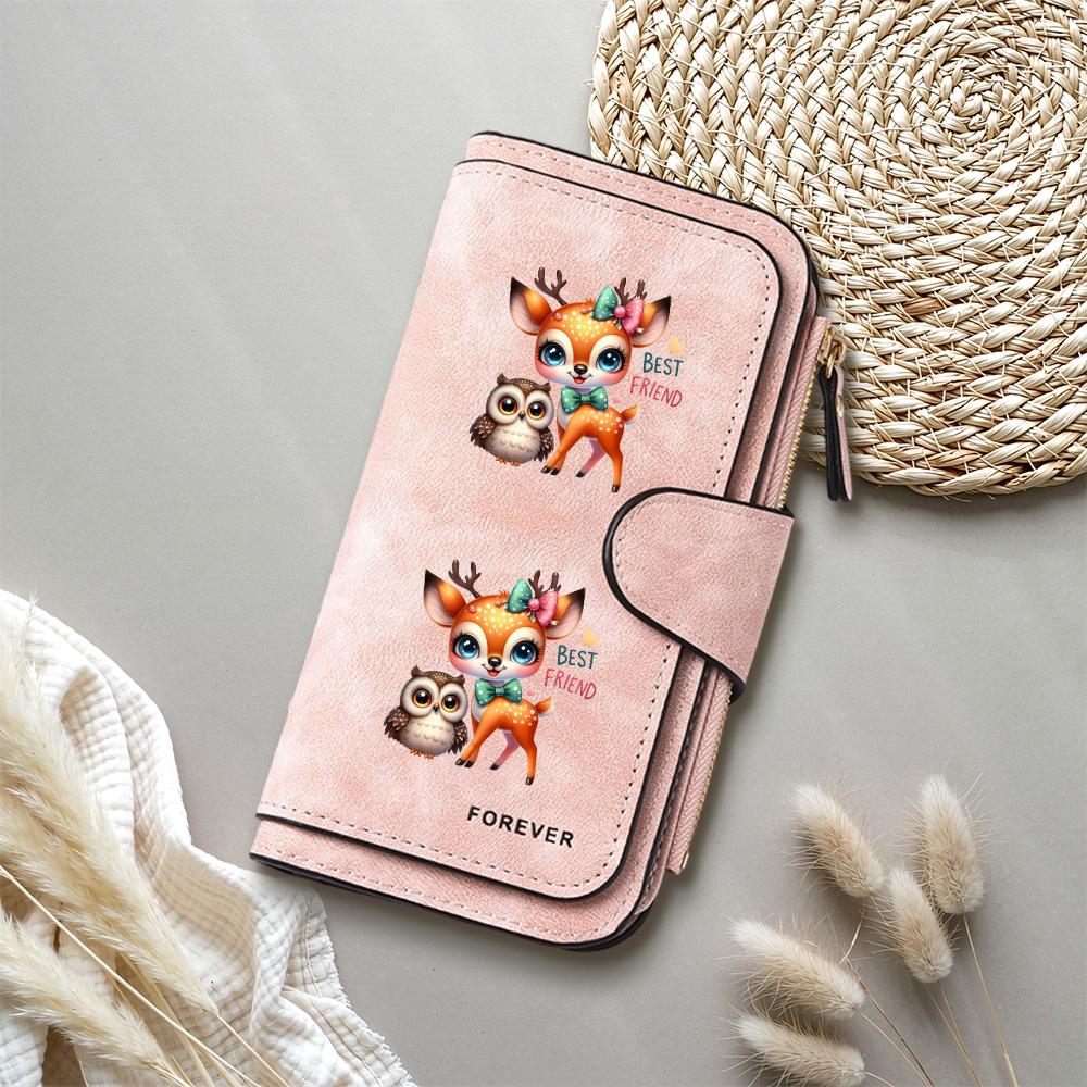 Cute Cartoon Deer Owl Printed Women Long Wallet Fashion Casual Large Capacity Portable Card Holder Purse