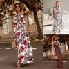 Women's Fashion Floral Print Halter Neck Beach Vacation Dress, European American Style Cross-border Women's Clothing