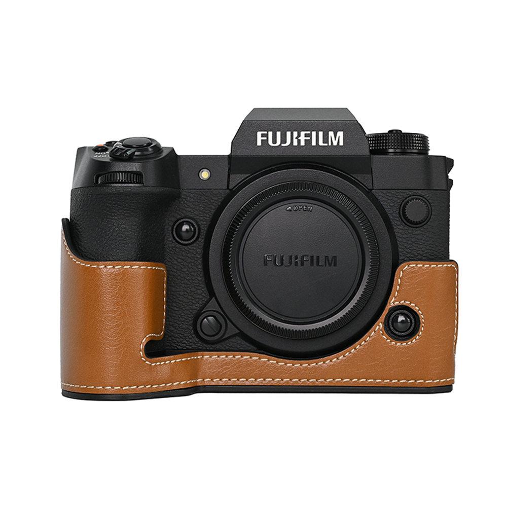 Półpokrowiec na aparat z PU skóry dla Fujifilm XH2 XH2S Fuji X-H2 X-H2S Otwierany od dołu Pokrowiec ochronny