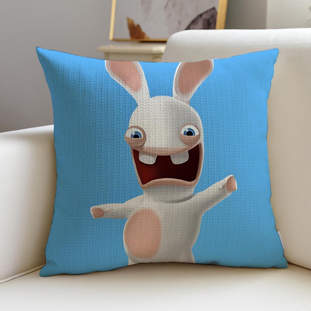 Playful RRabbidsS Cushion Cover Breathable and Skinfriendly Linen Pillowcase Square Removable and Washable Cushion