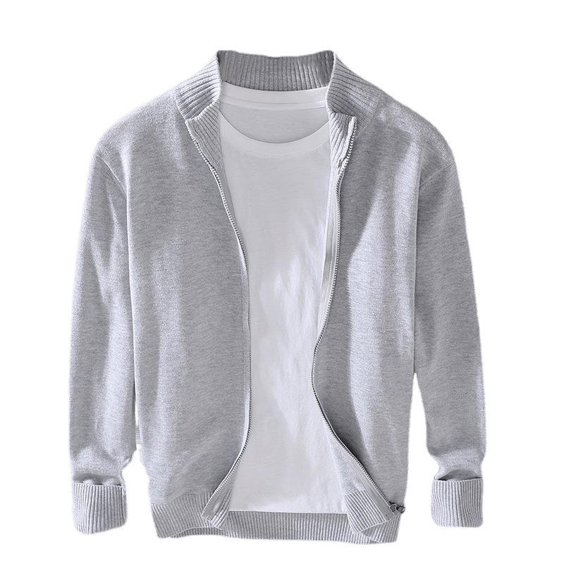 Men's Business Casual Slim Fit Zipper Cardigan Sweater - Solid Color Knitwear Top