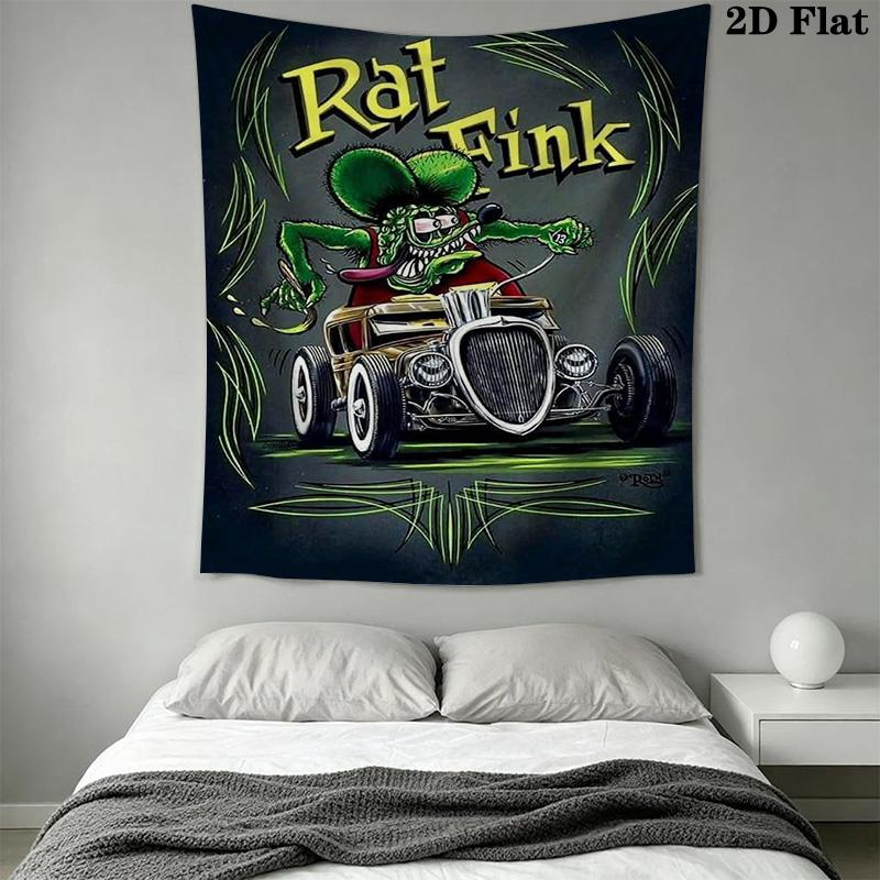 Rat Fink 2D Flat Tapestry Tapestry Wallmounted Background Cloth Work Of Art Wall Decoration Background Wall Hanging Cloth