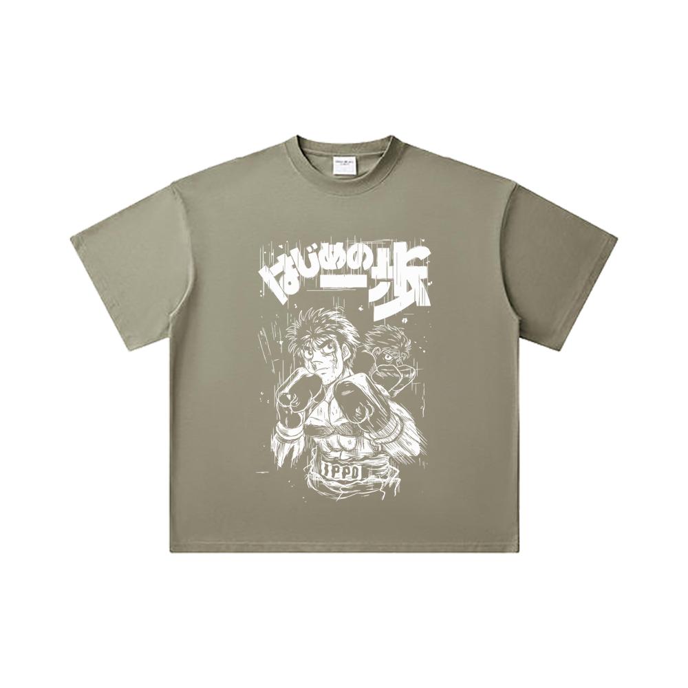 260 GSM Double Yarn 32 Count 100% Cotton Hajime No Ippo V4 Ippo Print Unisex Heavy Cotton T Shirt