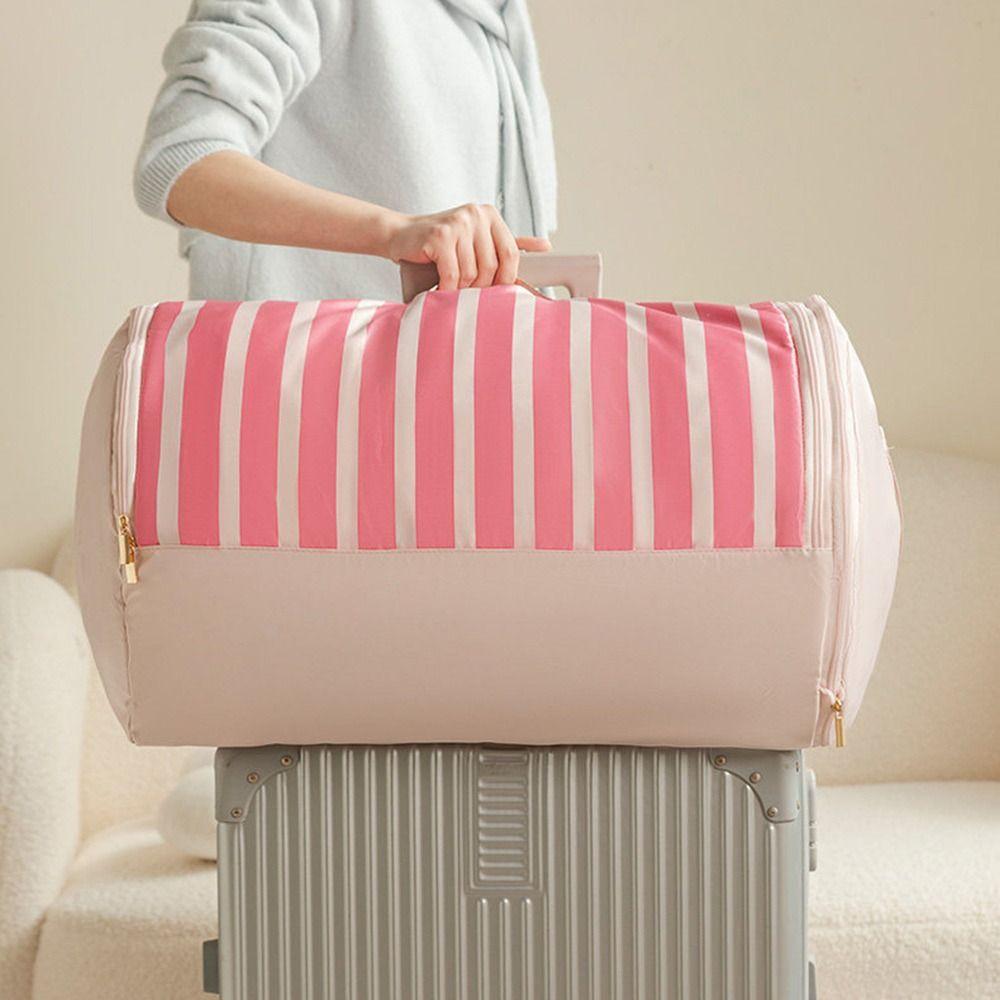 Cylindrical Quilt Compression Bags Large Capacity Stripe Household Quilt Foldable Storage Bag Storage Organization Tools