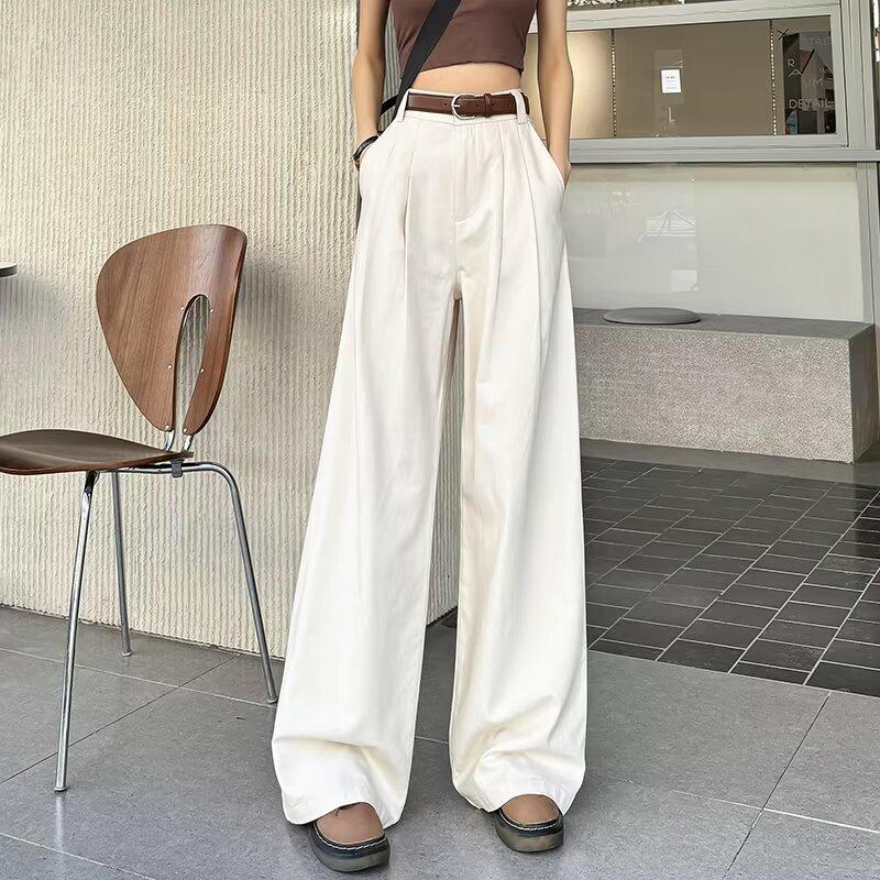 

Женские джинсы с высокой посадкой и широкими штанинами - Плиссированные прямые штанины, Повседневный и свободный крой M