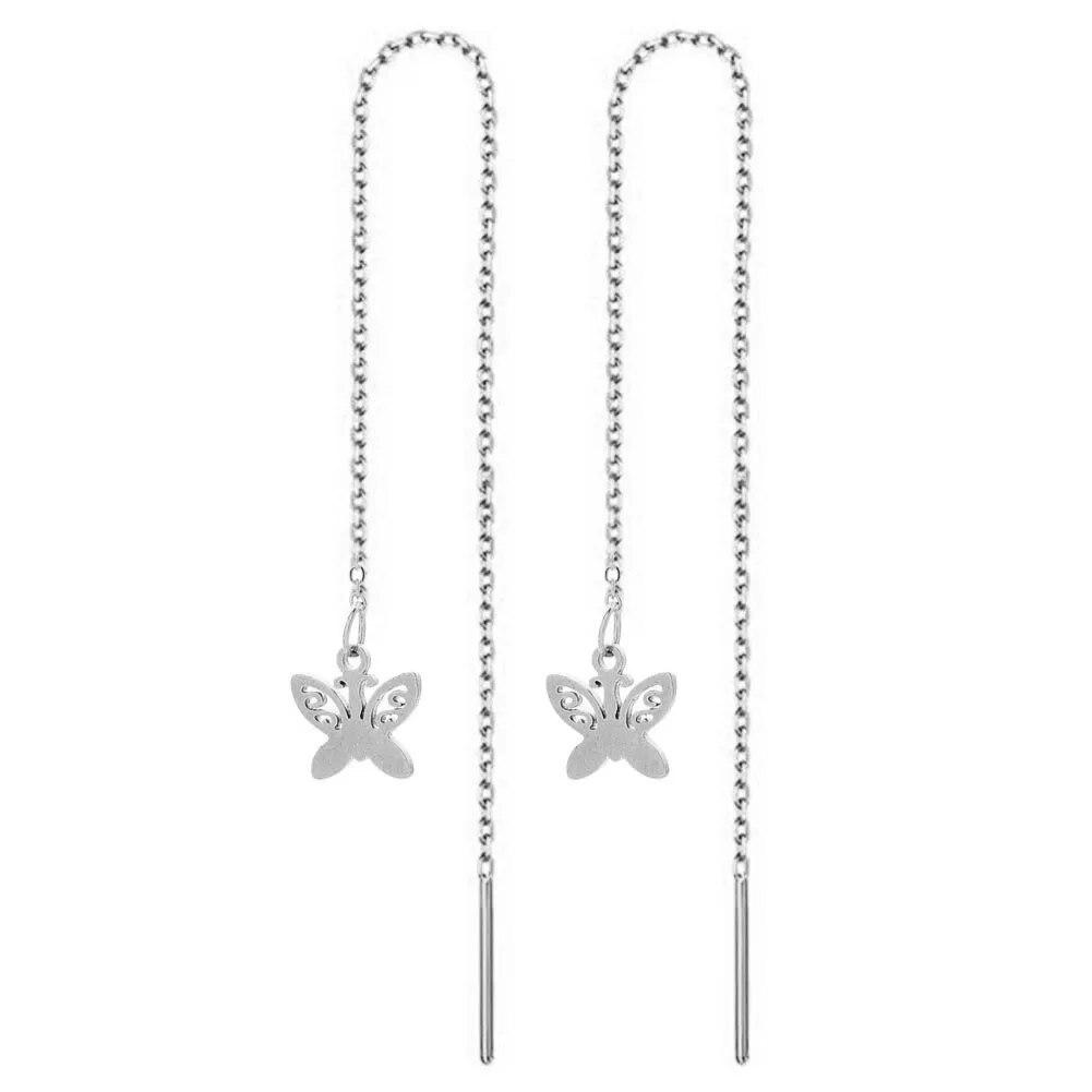 MinaMaMa Nerezová ocel Dlouhý tenký řetízek střapec kulička Hvězda motýlek náušnice pro ženy Náušnice navlékací nitě Módní šperky