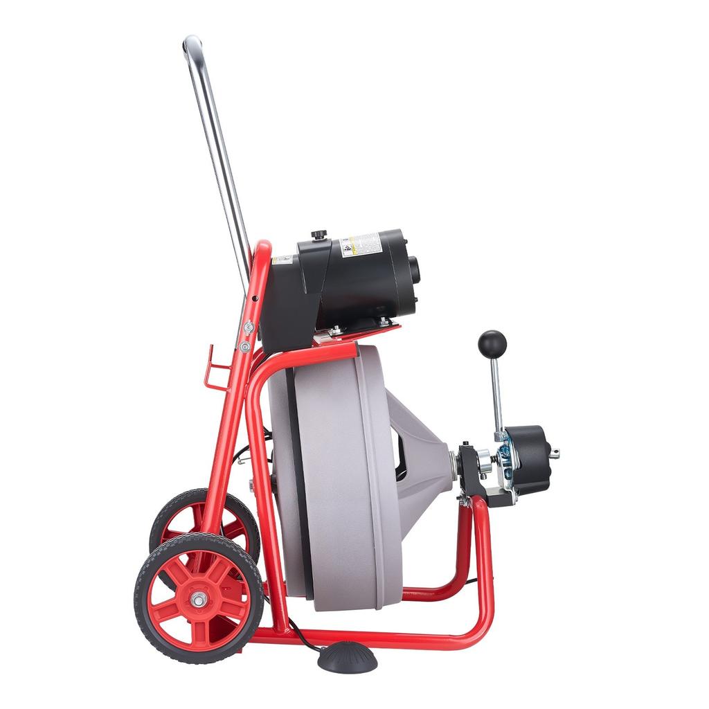 Drain Cleaner Machine 22m x 13mm, Auto Feed Sewer Snake Drain Auger on Wheels, Portable Drain Cleaning Machine with 8 Cutters & Air-Activated Foot