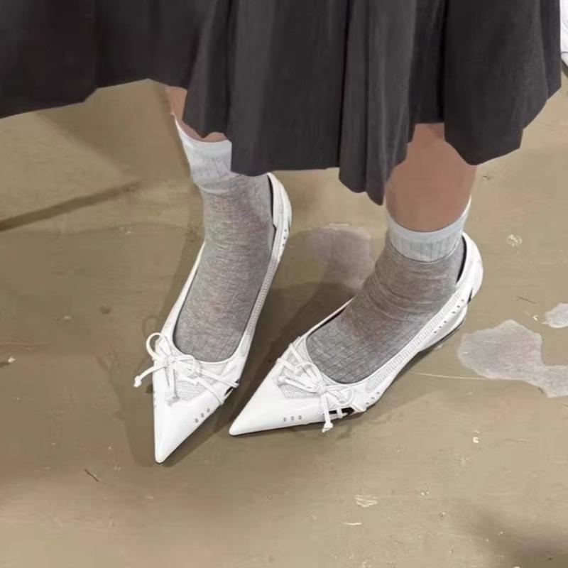 Fashion New Pointed Irregular Suspended Heel Shallow Mouth Single Shoe Butterfly Bow Mesh High Heels Temperament Imperial Style Tacones
