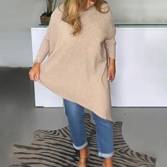 Women Tops High Collar Long Sleeve Solid Color Irregular Hem Pullover Tops Loose