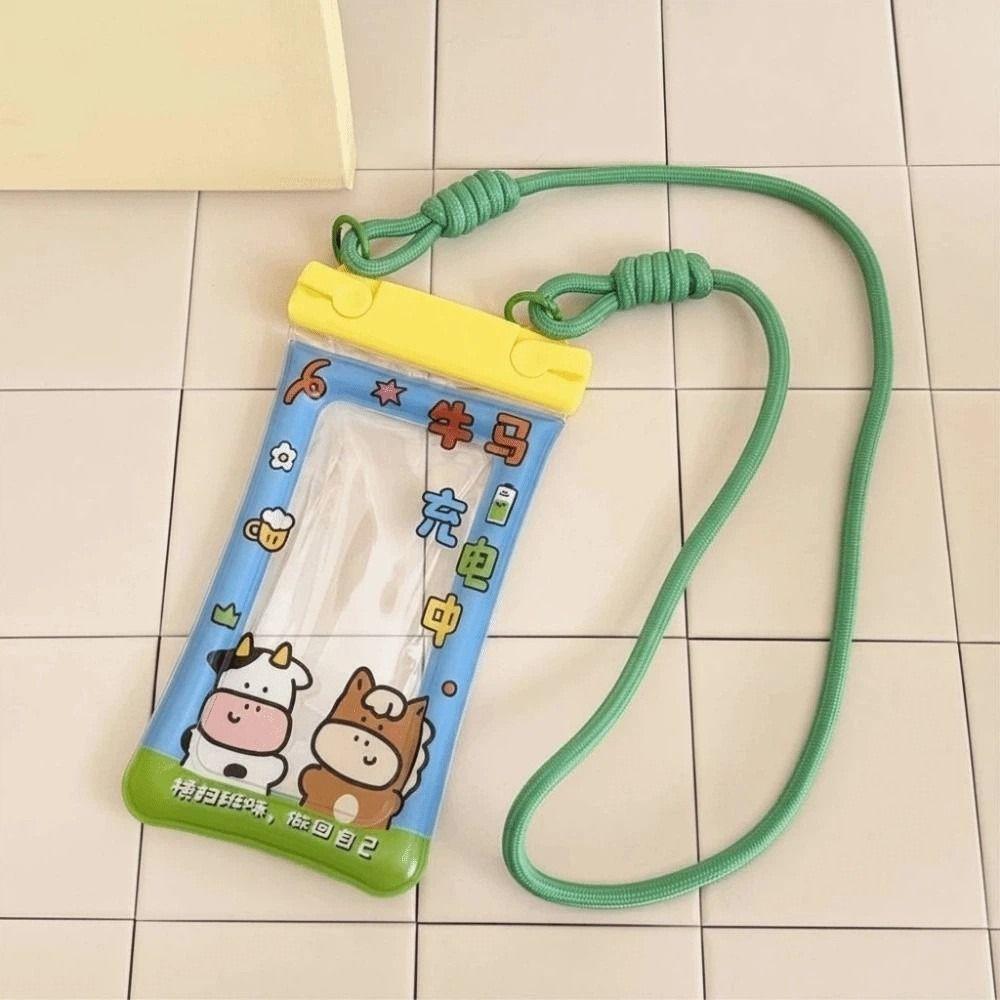 Adjustable Strap Waterproof Phone Pouch Cartoon Animal Printed Sealed Transparent Hanging Neck Bag PVC ABS Crossbody Dry Bag Men