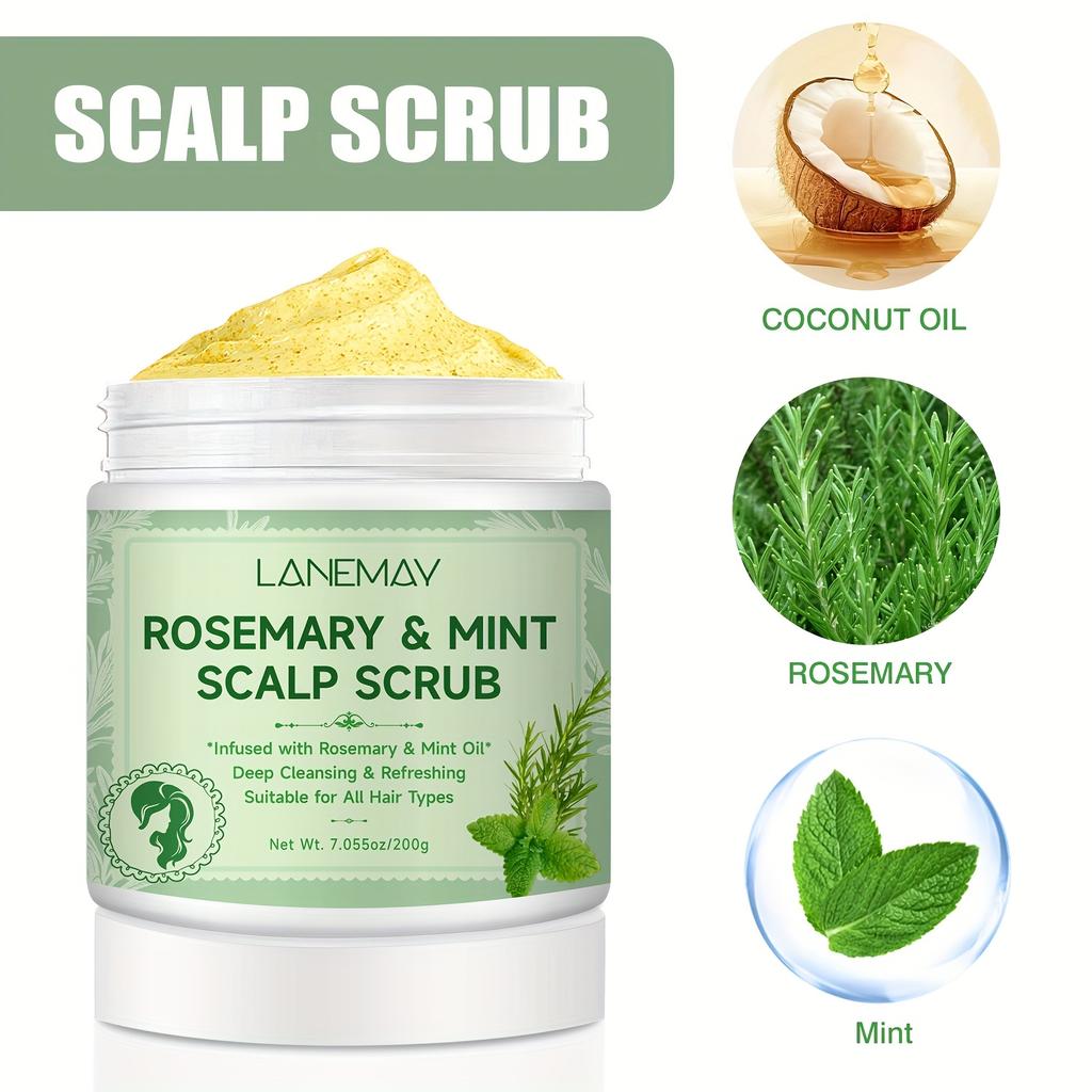 Rosemary & Mint Scalp Scrub - Deep Cleansing, Gently Massage The Scalp, Strengthen Hair Roots - Suitable for All Hair Types