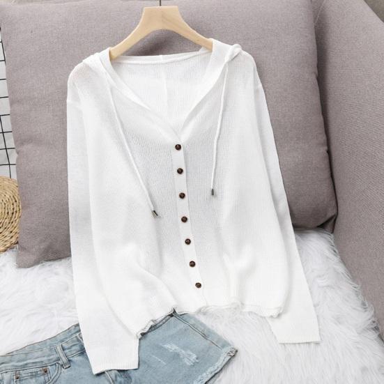 Women Tops Hooded Drawstring Long Sleeve Pure Color Casual Blouse Loose Fit Summer Thin Ice Silk Sun Protection Coat
