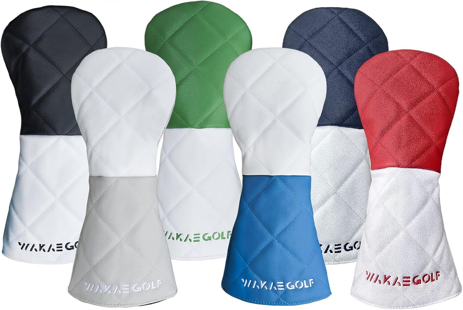 Golfschlägerhauben für Driver Hölzer Hybrids Wakae Diamond x (440cc, 460cc), Abdeckungen, (DR, FW, UT), Wasserdicht, (Marineblau Weiß, 4-teiliges Set)