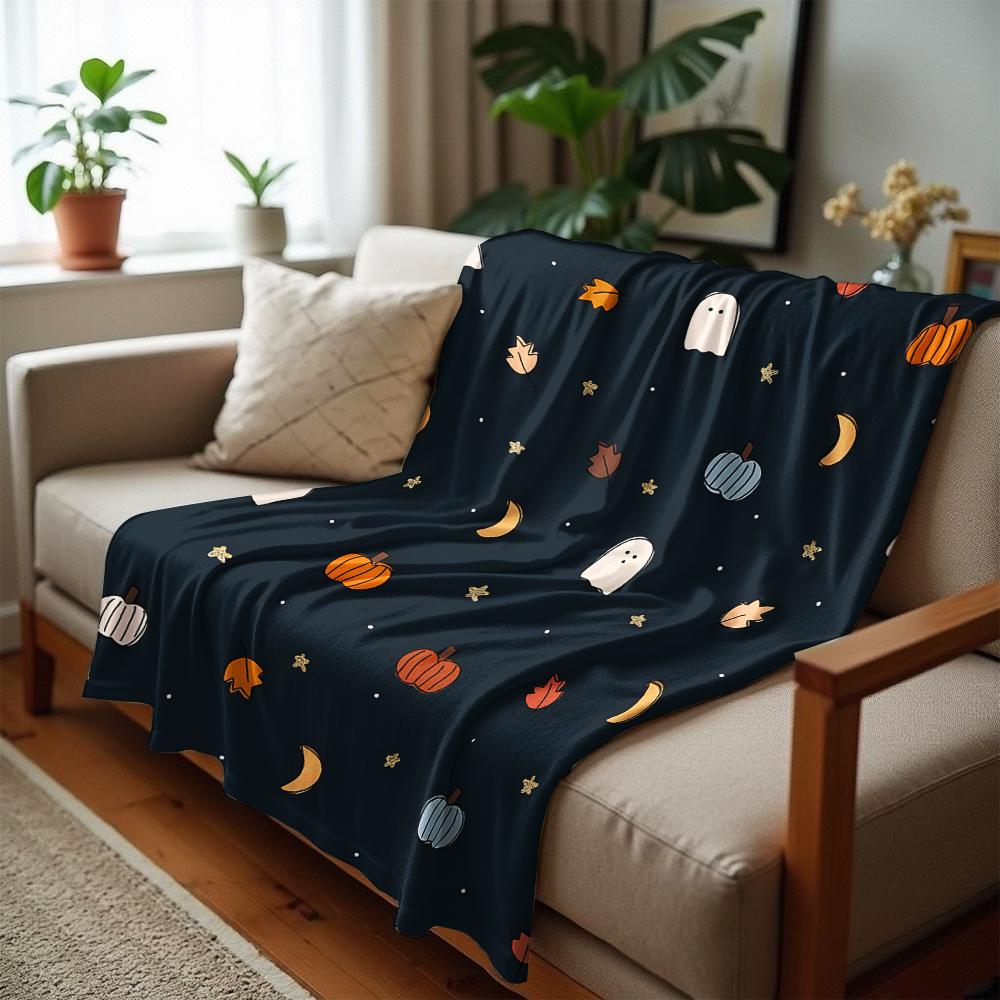 Autumn Ghost Pumpkin Cartoon Anime Print Flannel Blanket Soft Warm Throw for Kids Bedroom Sofa Christmas Office Car
