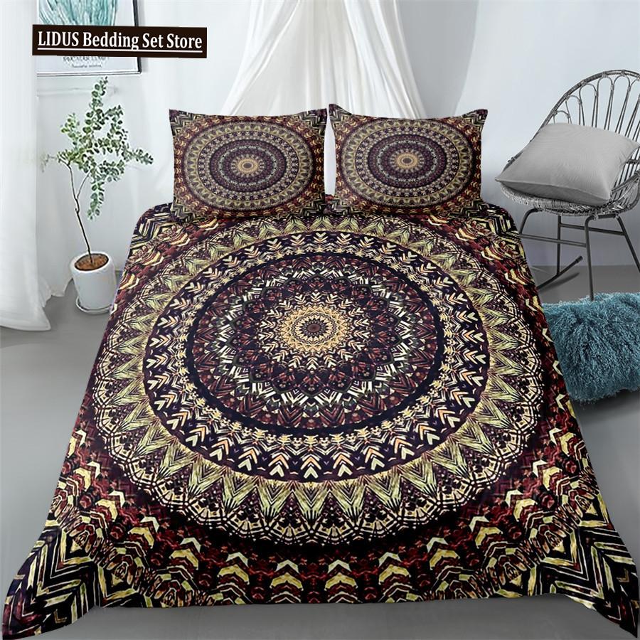 Mandala Bettbezug Set Blau Rosa Boho Chic Tagesdecken Romantische Bettwäsche Böhmisches Bettwäscheset King Polyester Bettdeckenbezug