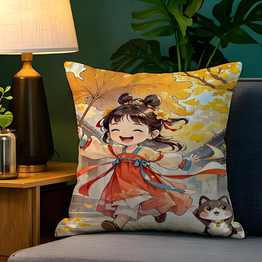 Cute Girl School Decorations  Pillow Case Natural Linen Pillow Case DoubleSided Decor Sofa Pillowcase Home Decor