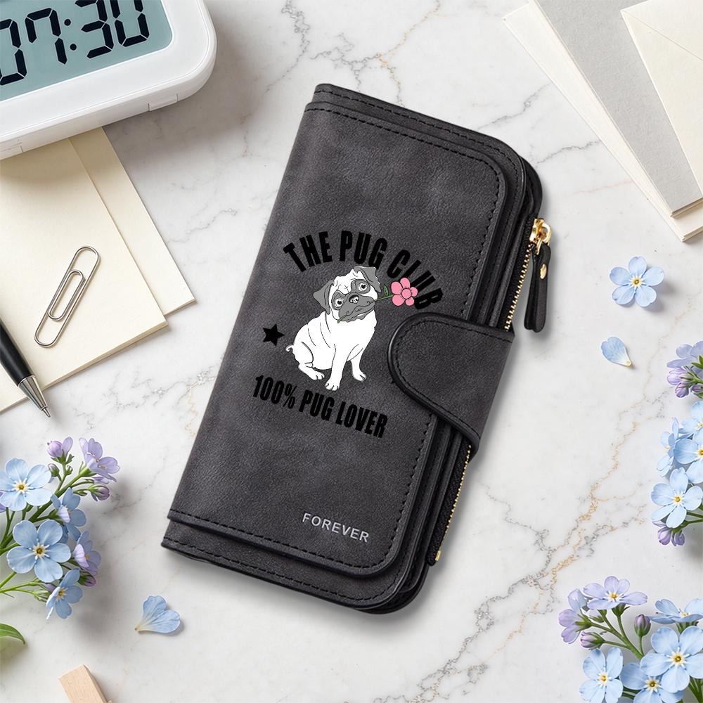The Pug Club Lover Fashion Portable Card Holder Long Purse for Daily Use