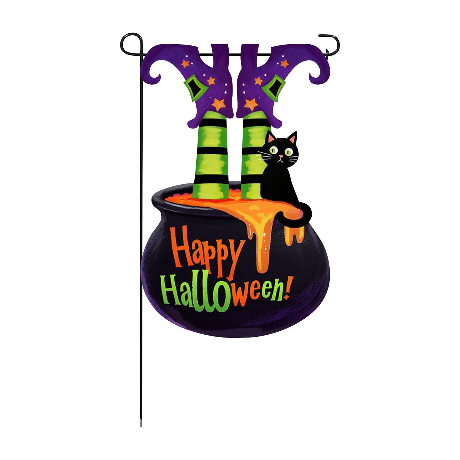 

Уличное Хэллоуинское освещение, садовый флаг, светодиодное солнечное, флаг в форме ноги ведьмы, двустороннее украшение в виде котла и глазного яблока для домашнего крыльца One Size