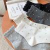 25 New Women's Mid-Calf Wood Ear Edge Polka Dot Lace Socks, Japanese Ballet Style Autumn Trend