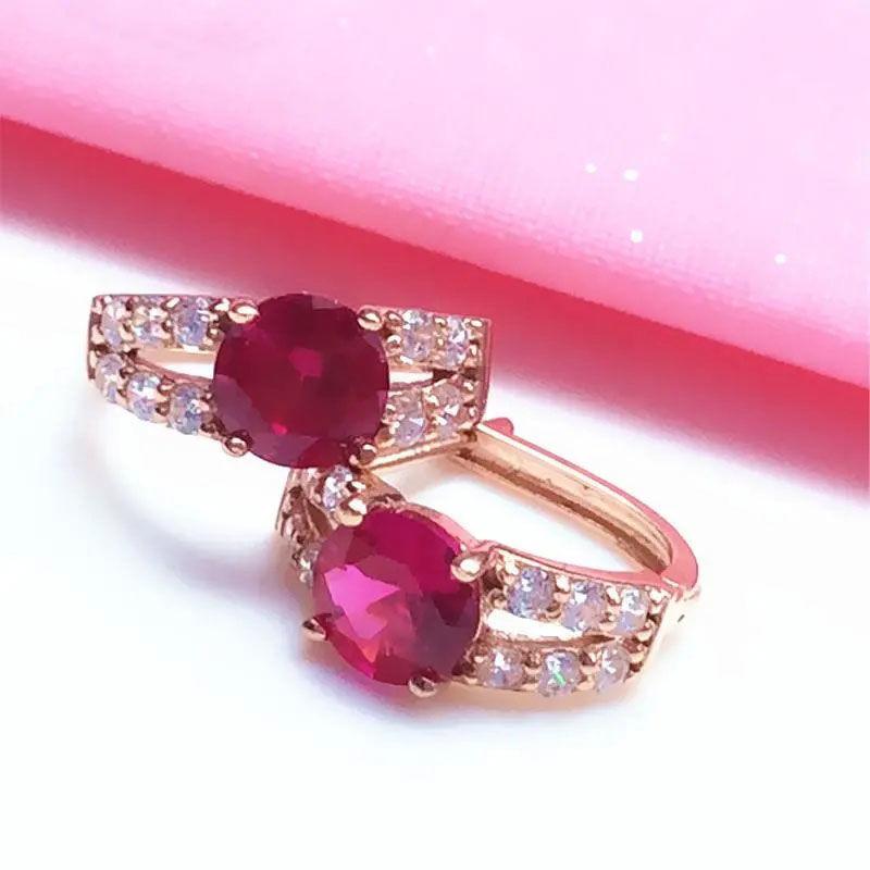 

Russian Purple Gold Inlaid Redstone Earrings Luxury Temperament Versatile Fashion Foreign Gas Plated Rose Gold Ear Buckles