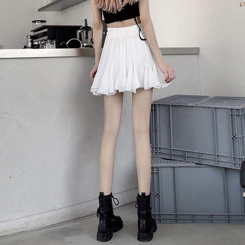 Λευκή Πλισέ Φούστα Μπαντάζ για Γυναίκες Καλοκαίρι Ψηλόμεση Α-γραμμής Μίνι Φούστα Φουσκωτή Βολάν Στενή Χαριτωμένα Ρούχα Γυναικεία Vintage