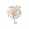Douyin Trendy Natural Mother-of-Pearl Brooch with Copper-Zirconium and Pearl, Perfect for Light Luxury Suit Shirts