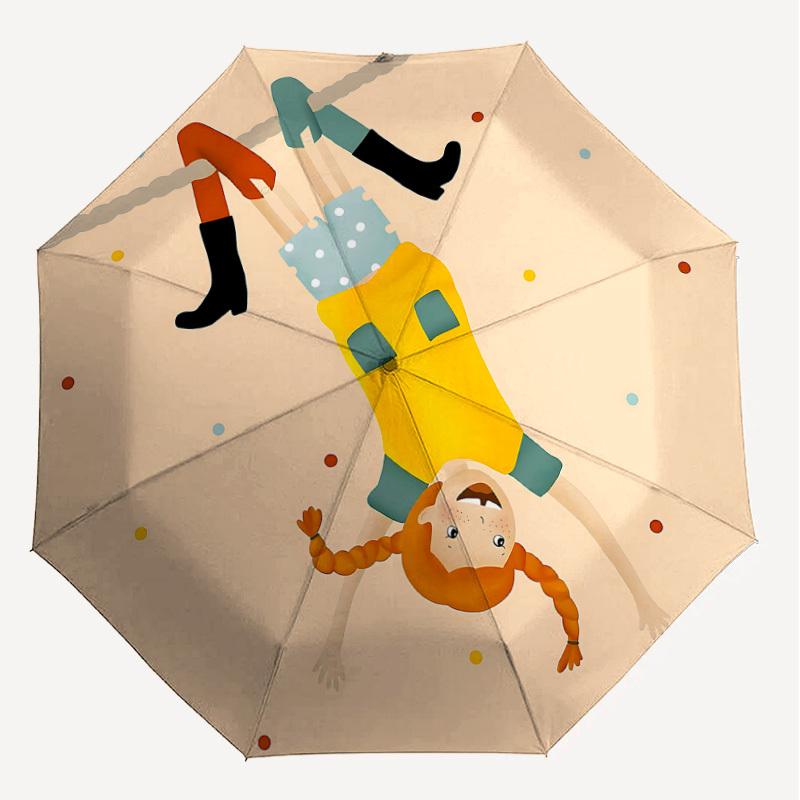 1PC Pippi Longstocking Automatic Open/Close Umbrella with Windproof, 8-Rib Sturdy Canopy, Durable Ribs, Fashionable Design,1243a