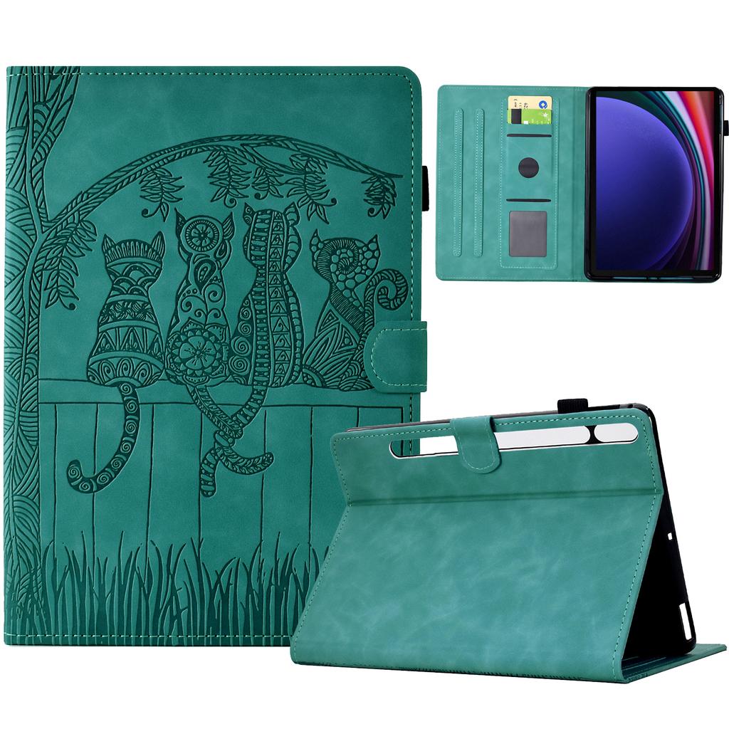 For Samsung Galaxy Tab S9 Case Cats Imprinted PU Leather Card Slots Tablet Cover