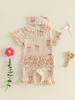Toddler Girls Floral Print Sleeveless Romper with Ruffled Hem and Matching Headband Set for Summer Outfits