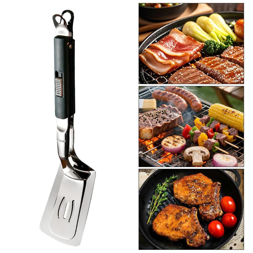 Pinze per Griglia in Acciaio Inossidabile Bloccabili Spatola Multiuso per BBQ Barbecue Campeggio Cucina all'Aperto Girare Hamburger Bistecche