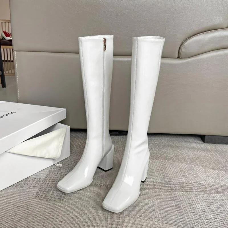 

Winter Short Plush Women Knee-High Boots Elegant Thick Heel Shoes Ladies Concise Square Toe Long Botas De Mujer 35 бежевий